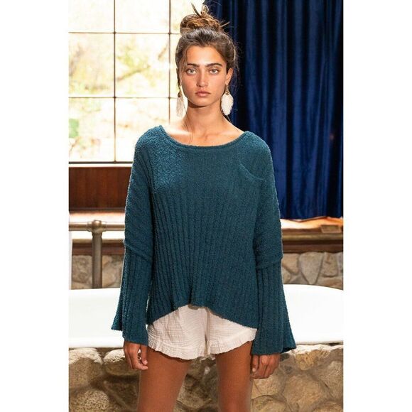 SALE! POL Cozy Chenille Slouchy Berber Sweater Blanket Forest Green YKT486 - Picture 2 of 5